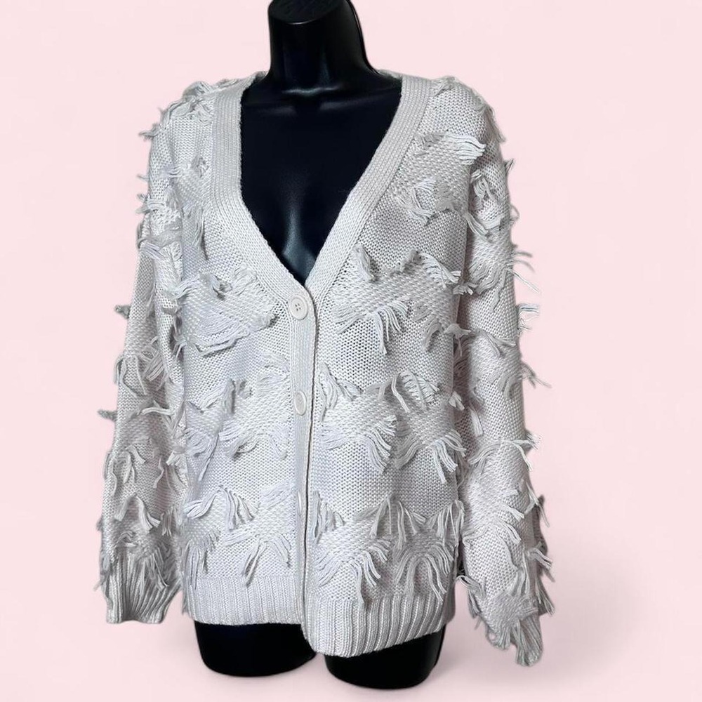 NWT 525 America textured fringe blush pink button up cardigan